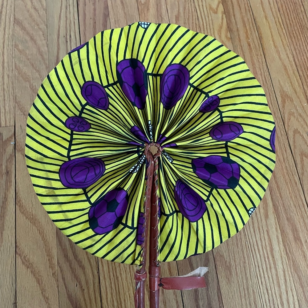 Handmade Vibrant Yellow and Purple African Print Hand Fan